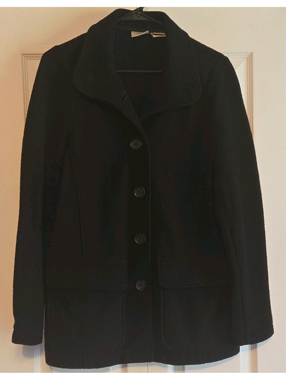 vtg L.L.Bean Womens Black 100% Wool Peacoat Coat Sz S Regular Mid-Length oklrb